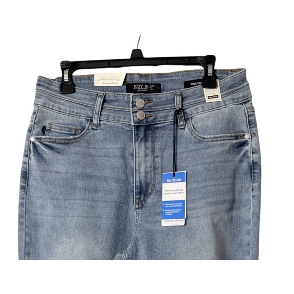 NWT Judy Blue High Rise Double Button Cropped Wide Leg Jeans Denim Size 13/31 - Picture 2 of 14